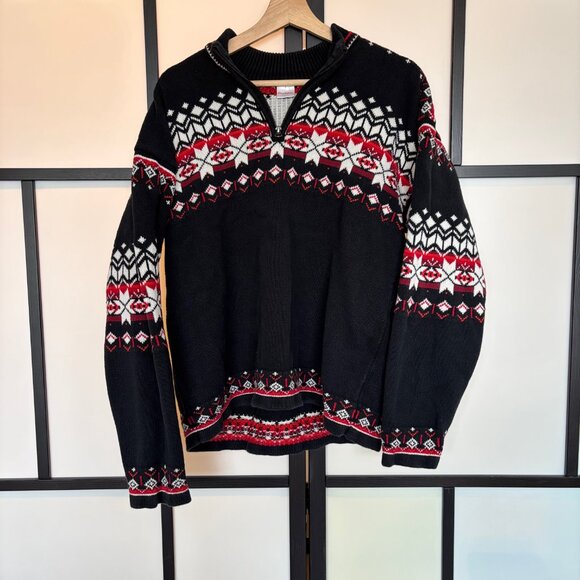 Hanna Andersson Fair Isle Sweater Nordic Quarter-Zip Womens Sz Large Cotton Knit - Picture 6 of 16
